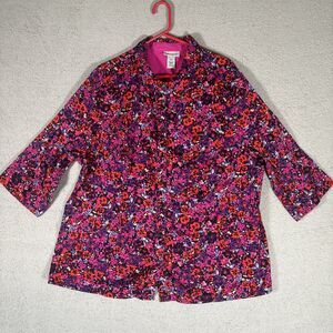 Catherine’s 3/4 Sleeve Button Up Blouse Women’s Size 1X Purple Pink Floral